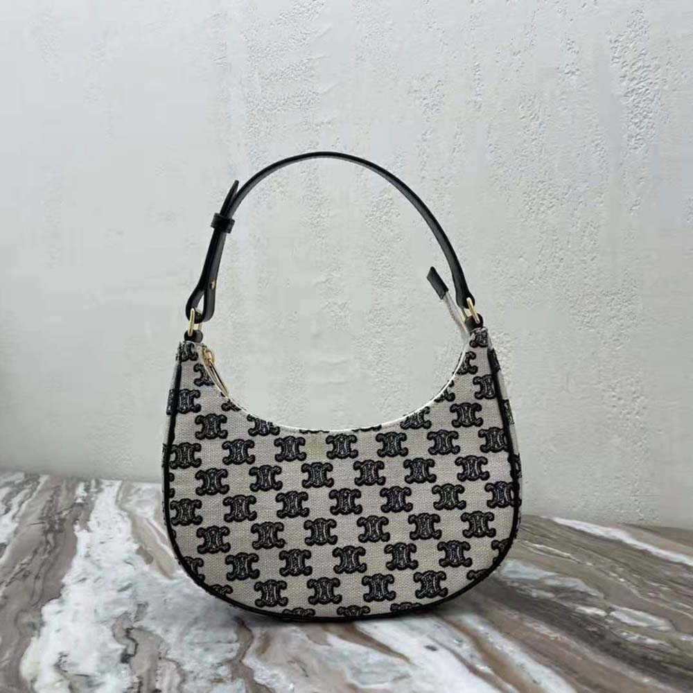 TÚI Celine Ava Bag in Textile with Triomphe Embroidery-Black