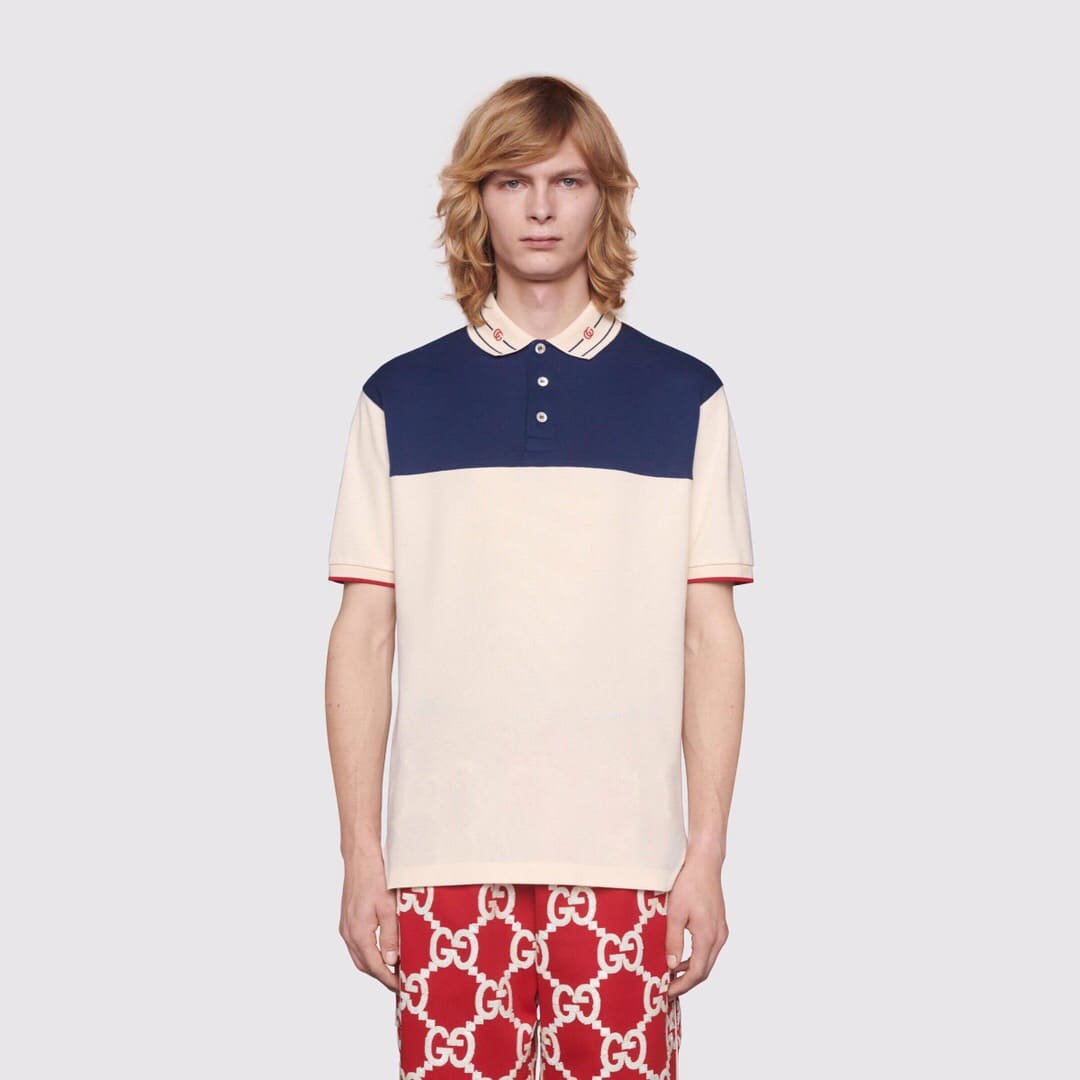 ÁO GUCCI GG POLO SHIRT MÀU XANH TRẮNG UNISEX