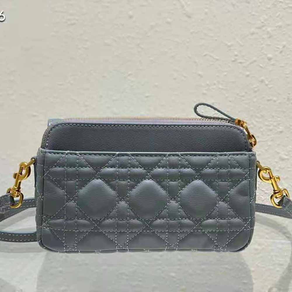 TÚI Dior Women Caro Pouch with Chain Cloud Blue Supple Cannage Calfskin