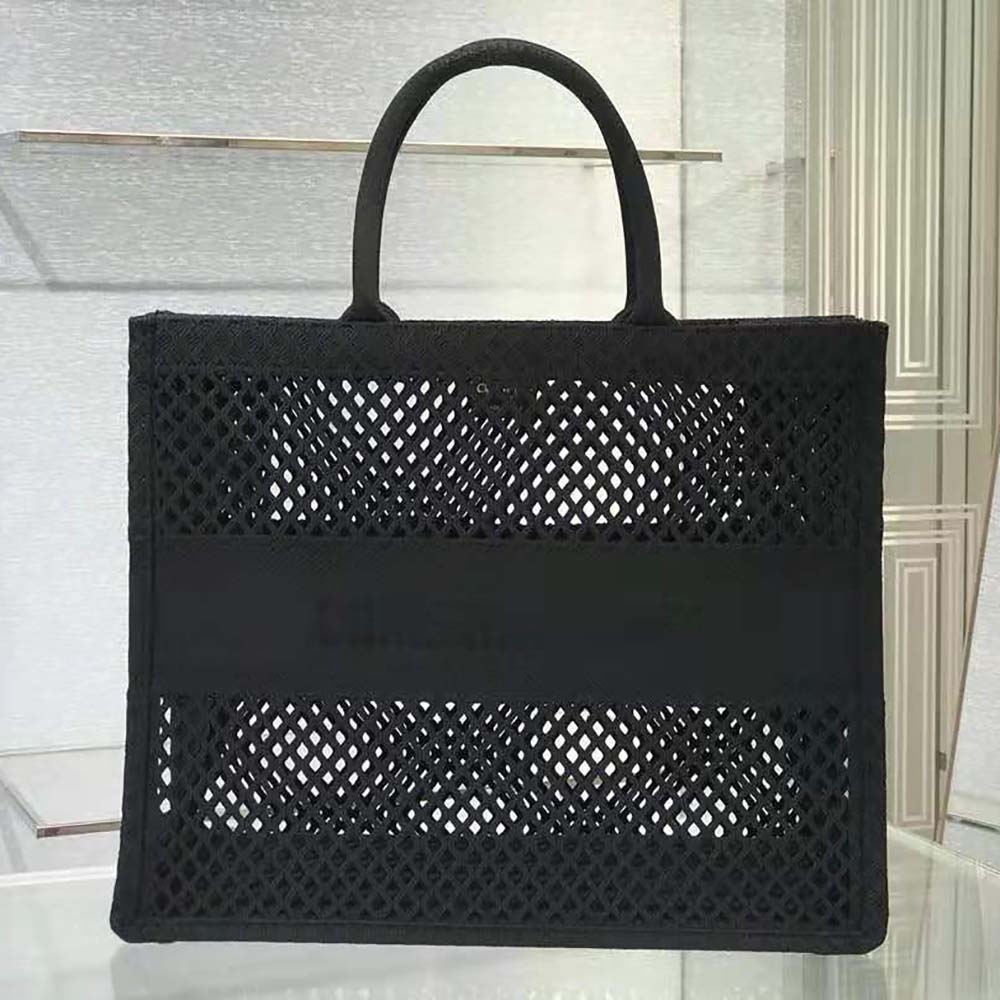 TÚI Dior Women Dior Book Tote Black Mesh Embroidery