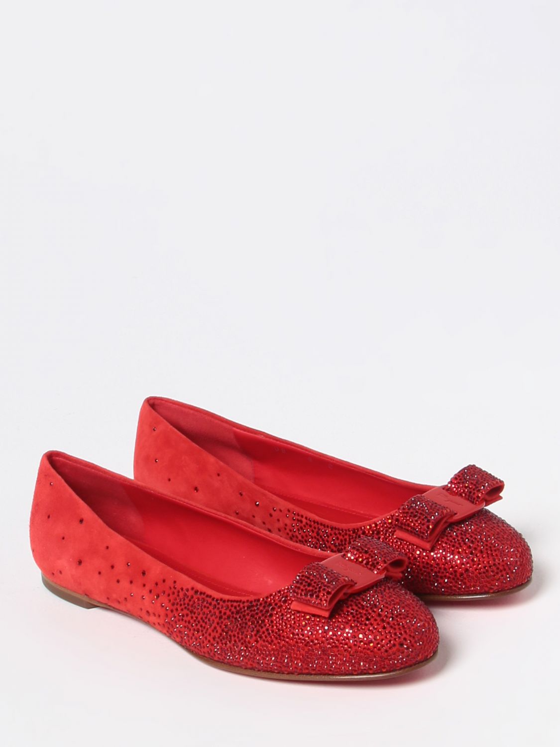 GIÀY SALVATORE FERRAGAMO Red flats suede shoes