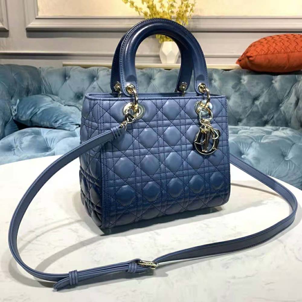 TÚI Dior Women Medium Lady Dior Bag Indigo Blue Gradient Cannage Lambskin