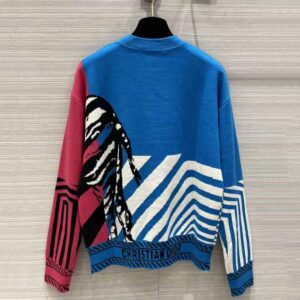 ÁO Dior Women Sweater Bright Blue and Pink D-Jungle Cashmere