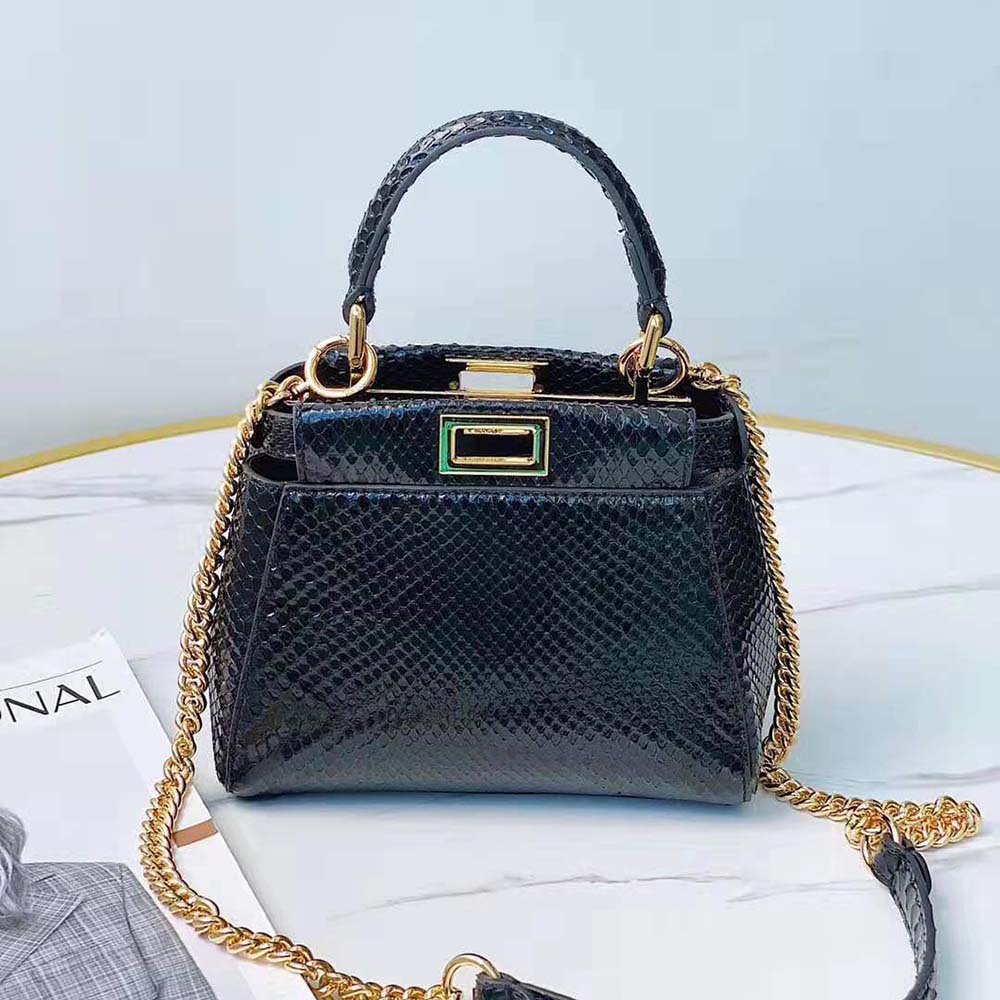TÚI Fendi Women Peekaboo Iconic Mini Black Python Bag