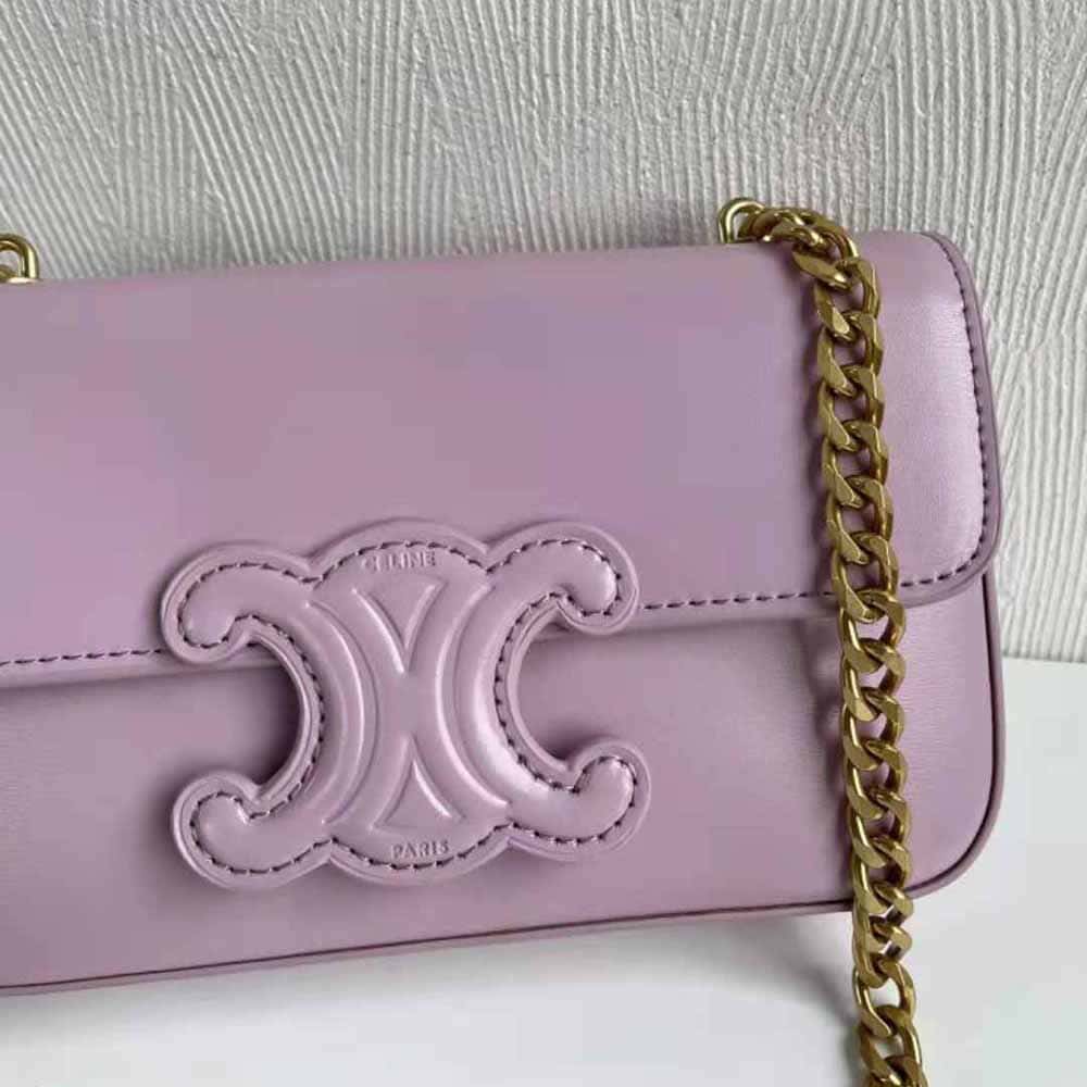 TÚI Celine Women Chain Shoulder Bag Cuir Triomphe in Shiny Calfskin-Pink
