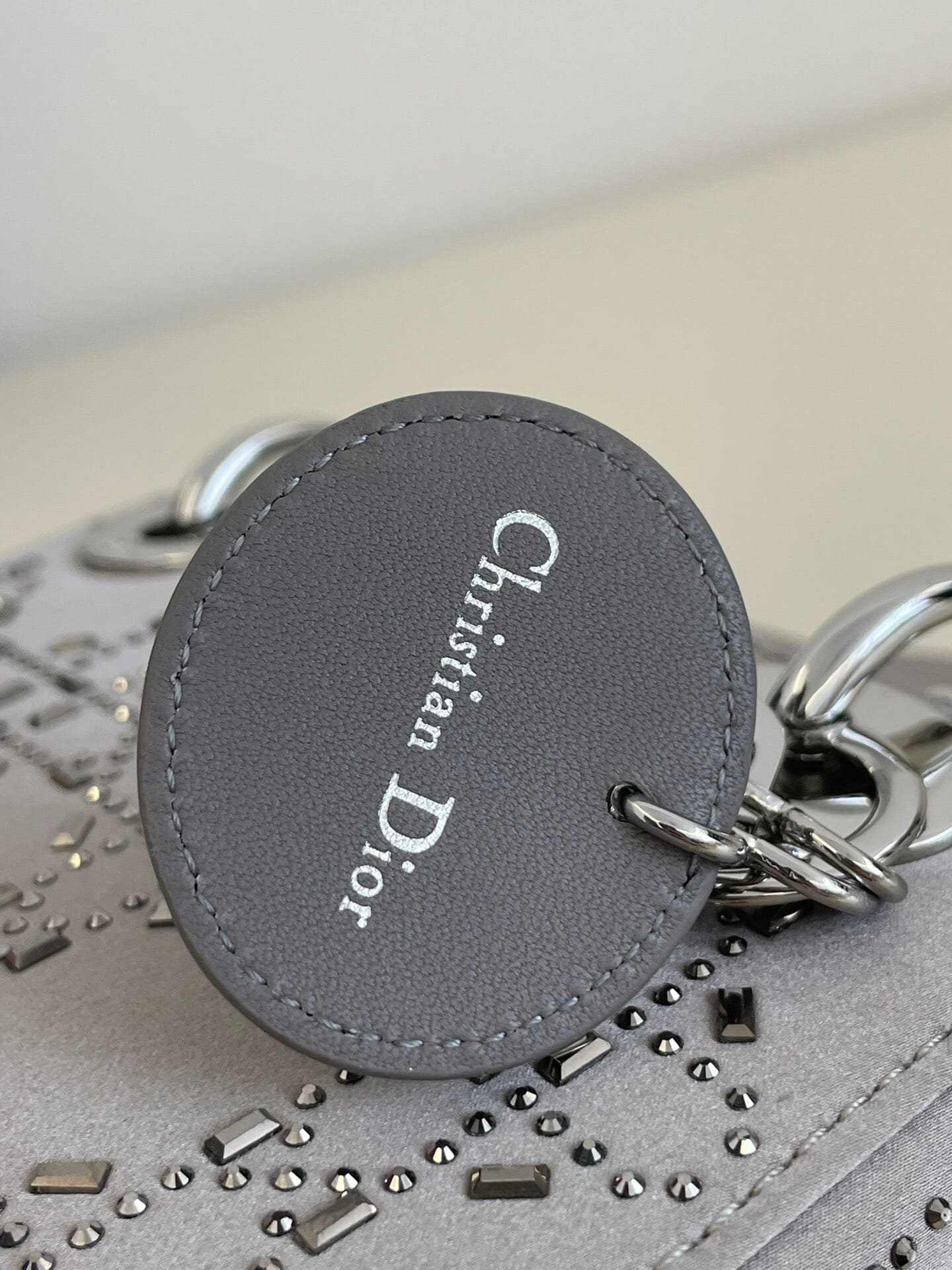 TÚI CHRISTIAN DIOR Mini Lady Dior Bag in Grey Cannage Satin with Rhinestones