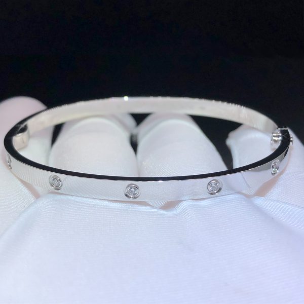 Vòng Tay Cartier Love 10 Viên Kim Cương vàng trắng 18K