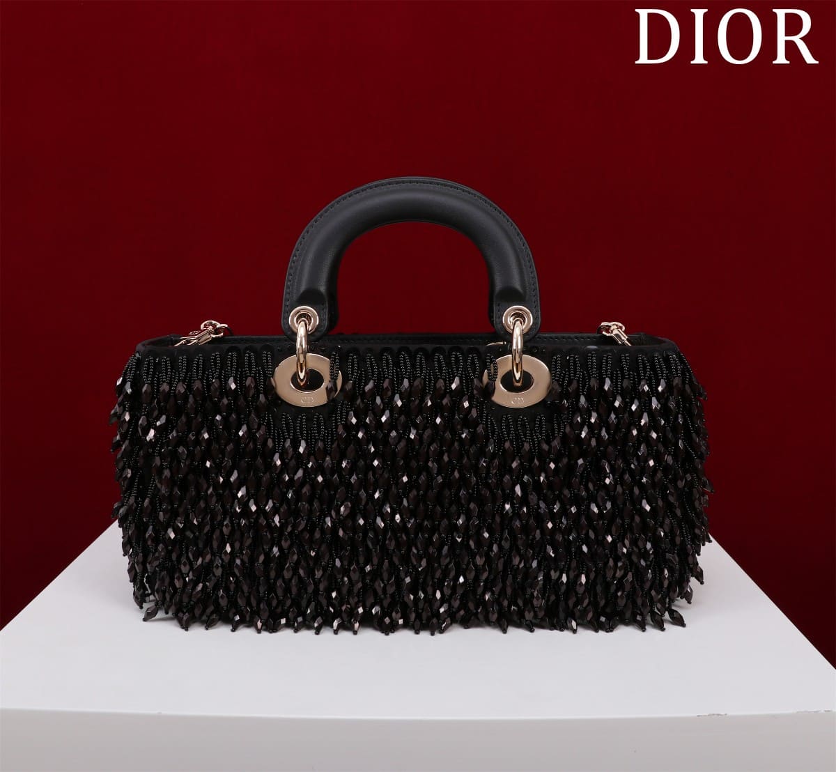TÚI CHRISTIAN DIOR Lady-Joy embroiders tattered hạt cườm đen