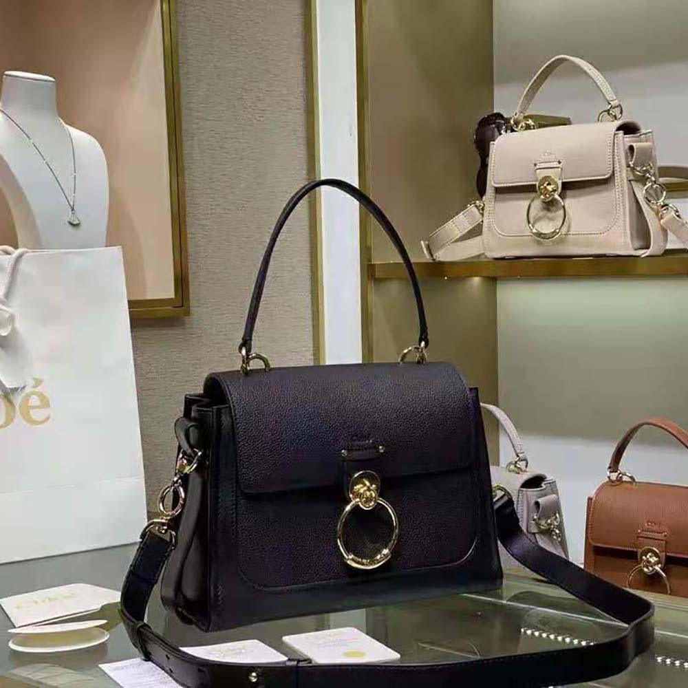 TÚI Chloe Women Mini Tess Day Bag in Grained and Shiny Calfskin