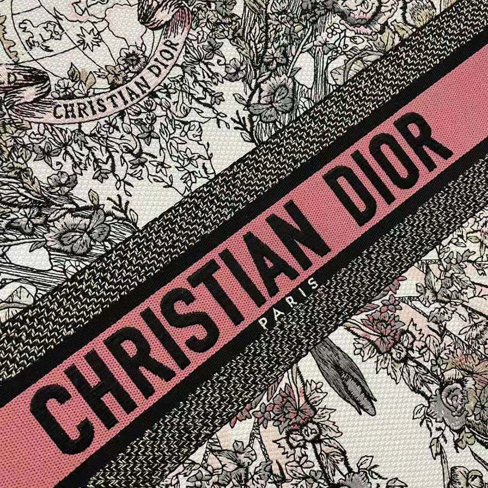 TÚI Dior Women Large Dior Book Tote White and Pastel Pink Butterfly Around The World Embroidery