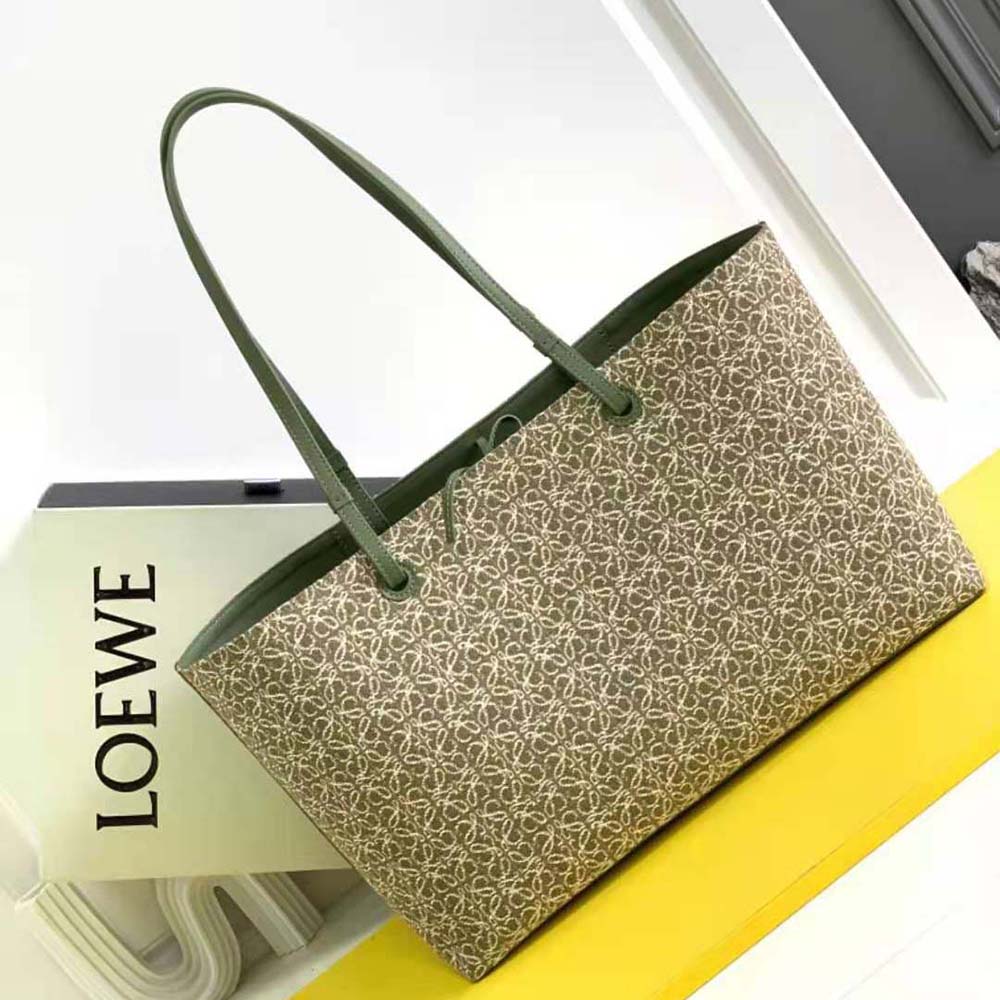TÚI Loewe Women East West Tote Bag in Anagram Jacquard and Calfskin-Green