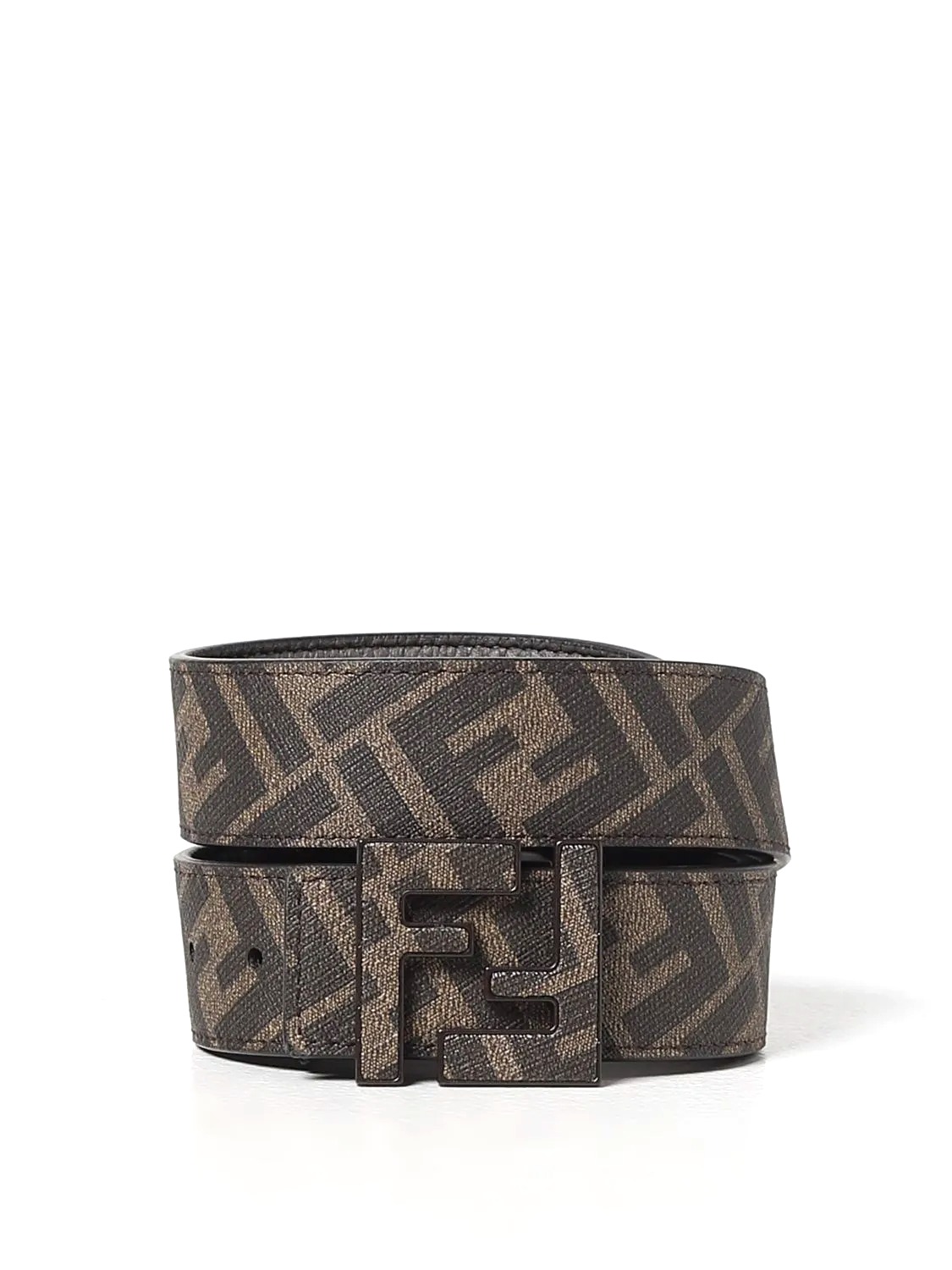 DÂY LƯNG FENDI grained leather and jacquard FF monogram