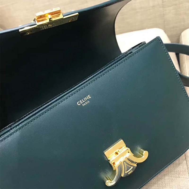 TÚI Celine Women Medium Triomphe Bag In Shiny Calfskin-Green