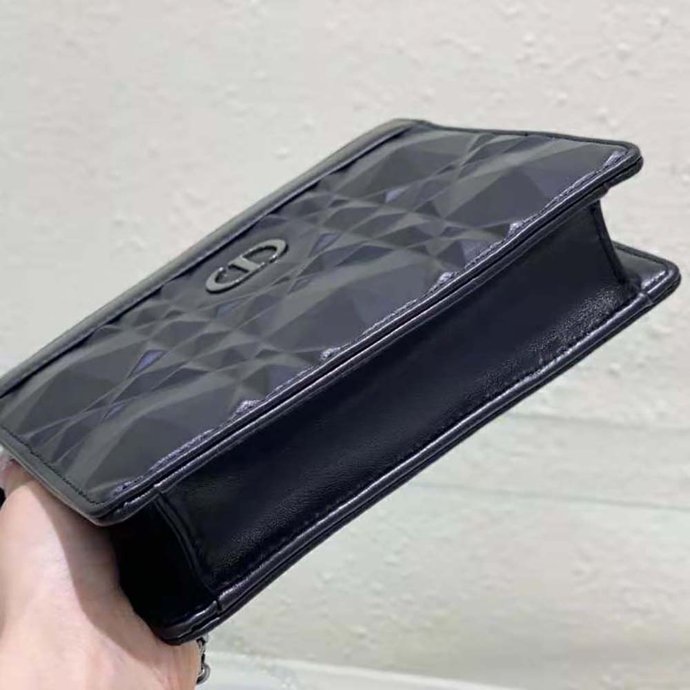 TÚI Dior Women Caro Zipped Pouch with Chain Black Macrocannage Calfskin with Diamond Motif