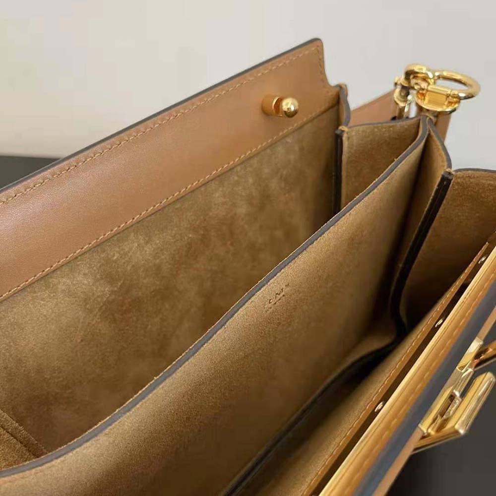 TÚI FENDI Women Touch Leather Bag with A Metal FF Clasp-Brown