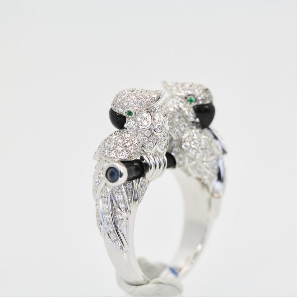 Nhẫn Cartier Les Oiseau Liberes Parrot Love Bird Kim Cương Con Vẹt vàng trắng 18K