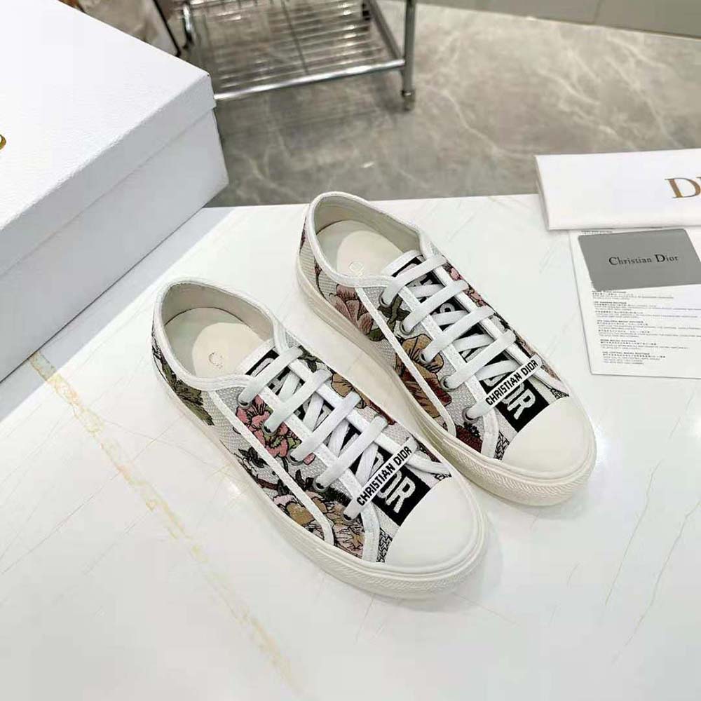 GIÀY Dior Women Walk’N’Dior Sneaker White Multicolor Cotton with Dior Jardin Botanique Embroidery