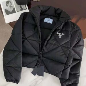 ÁO Prada Women Re-Nylon Gabardine Cropped Down Jacket-Black