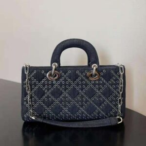TÚI Dior Women Lady D-Joy Bag Eyelet Blue Cannage Denim