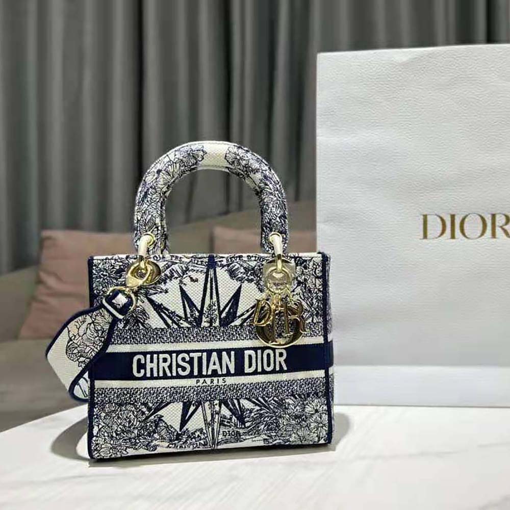 TÚI Christian Dior Lady D-lite Bag Blue Multicolor Rêve D’Infini Embroidery