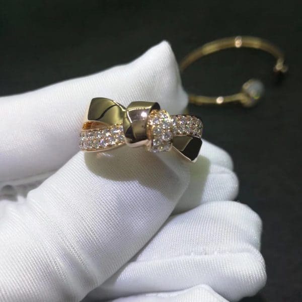 Nhẫn Chaumet Liens Séduction Nhẫn đính nơ kim cương nửa mặt bằng vàng hồng 18K
