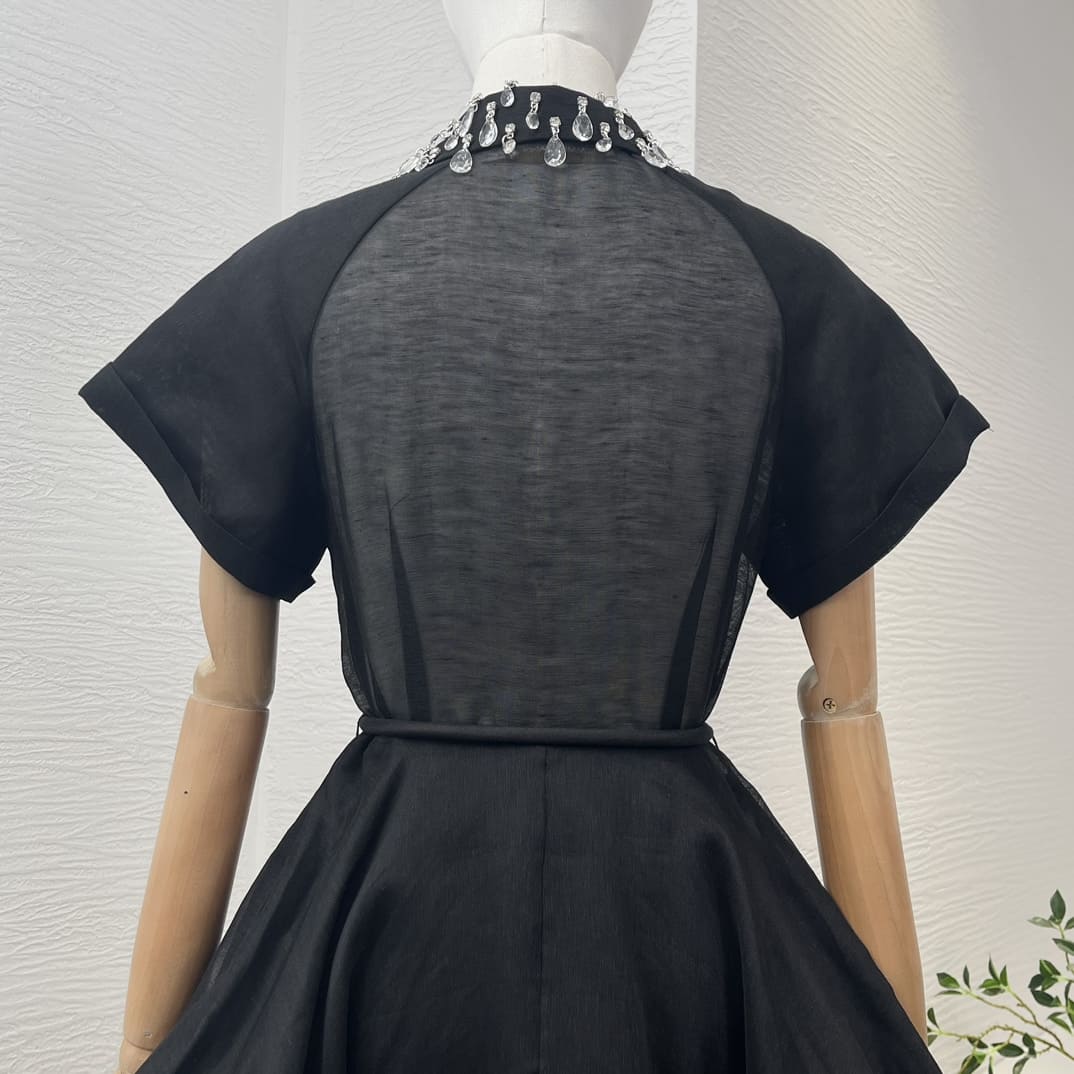 VÁY ZIMMERMANN Black Diamonds Tassels Shower Sleeve Mini Dress High Classy