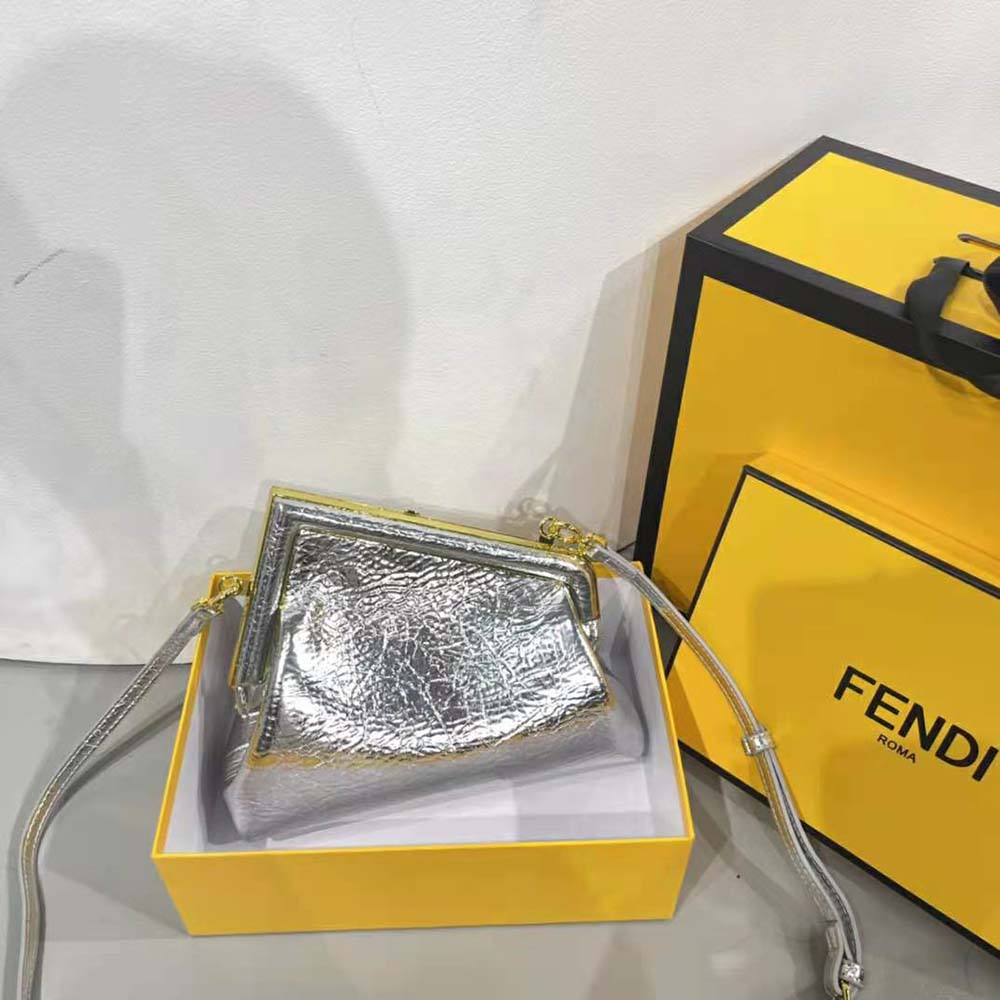 TÚI Fendi Women First Small Silver Laminated Leather Bag