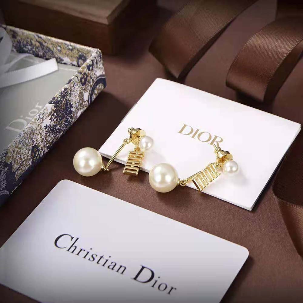 BÔNG TAI Dior Women Dio(r)evolution Earrings Gold-Finish Metal and White Resin Pearls
