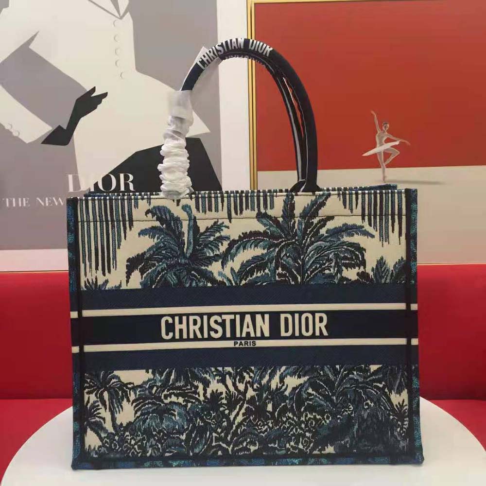 TÚI Dior Book Tot Blue Dior Palms Embroidery