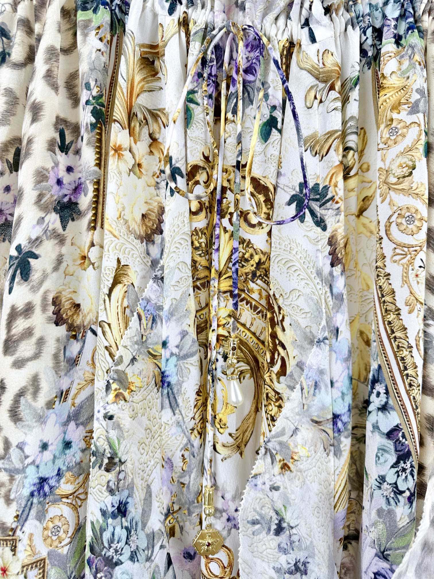 VÁY CAMILLA Silk Blue Cardigan Embellished V-Neck Maxi Dress High Classy NgắnTay