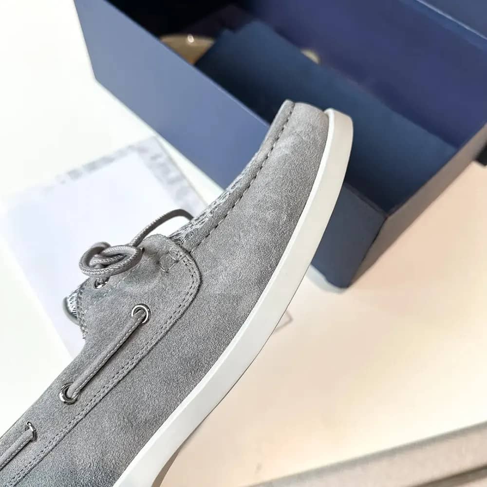 GIÀY DIOR Granville Boat Shoe Dior Gray Suede and Dior Oblique Jacquard