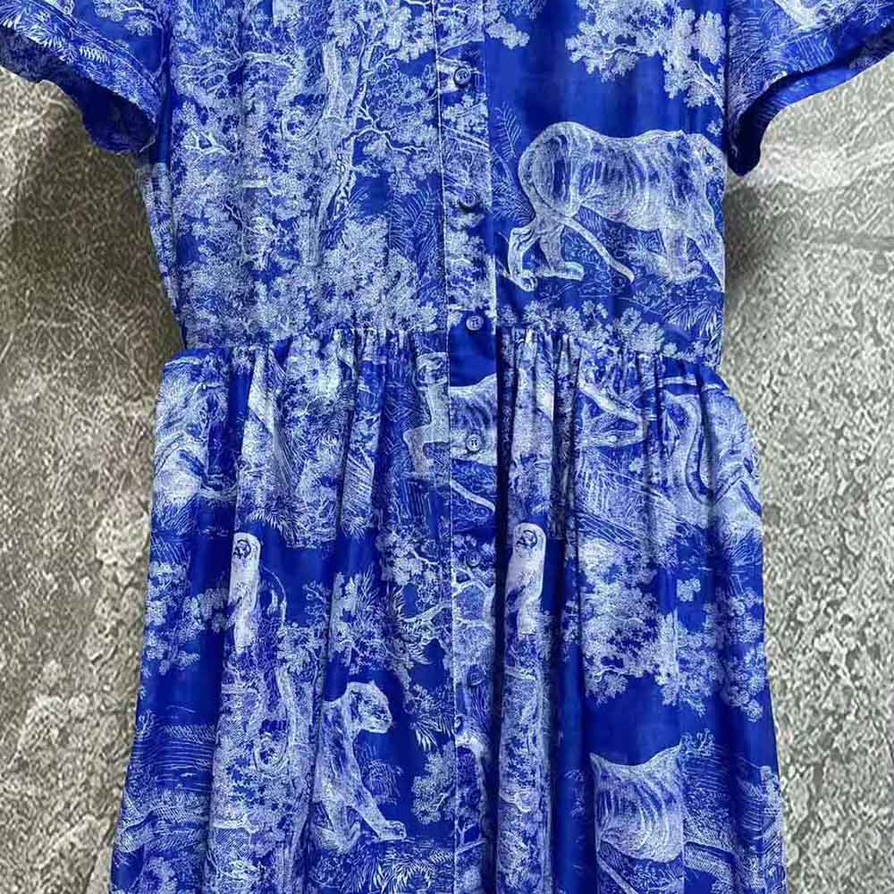 VÁY CHRISTIAN DIOR Dioriviera Mid-Length Shirt Dress Bright Blue Cotton Voile