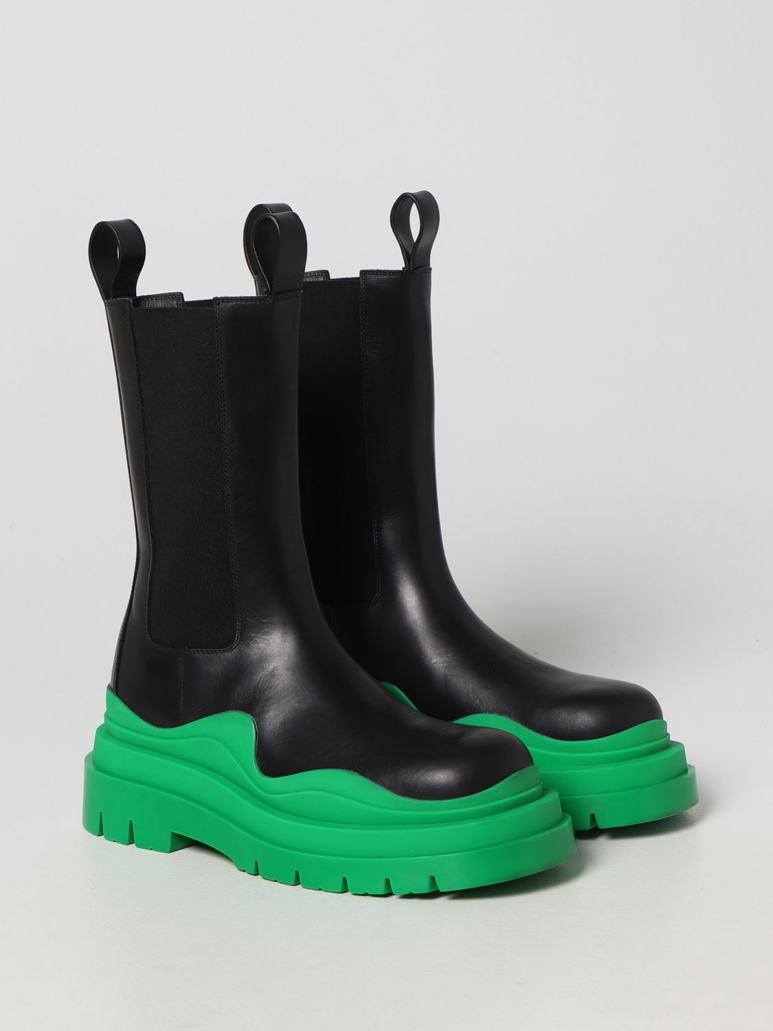 GIÀY BOTTEGA VENETA Green boots black leather