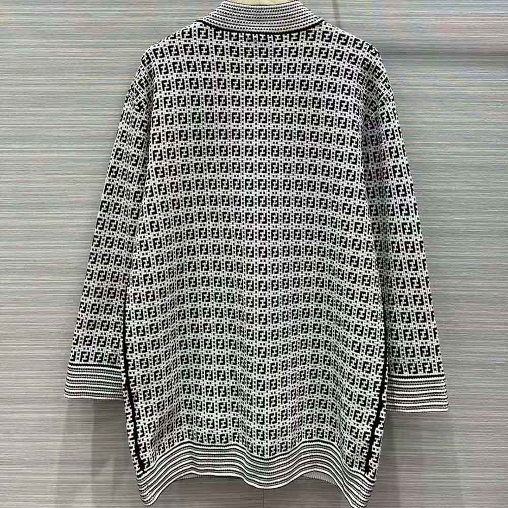 ÁO Fendi Women White Viscose Cardigan with a Black and White Jacquard FF Motif