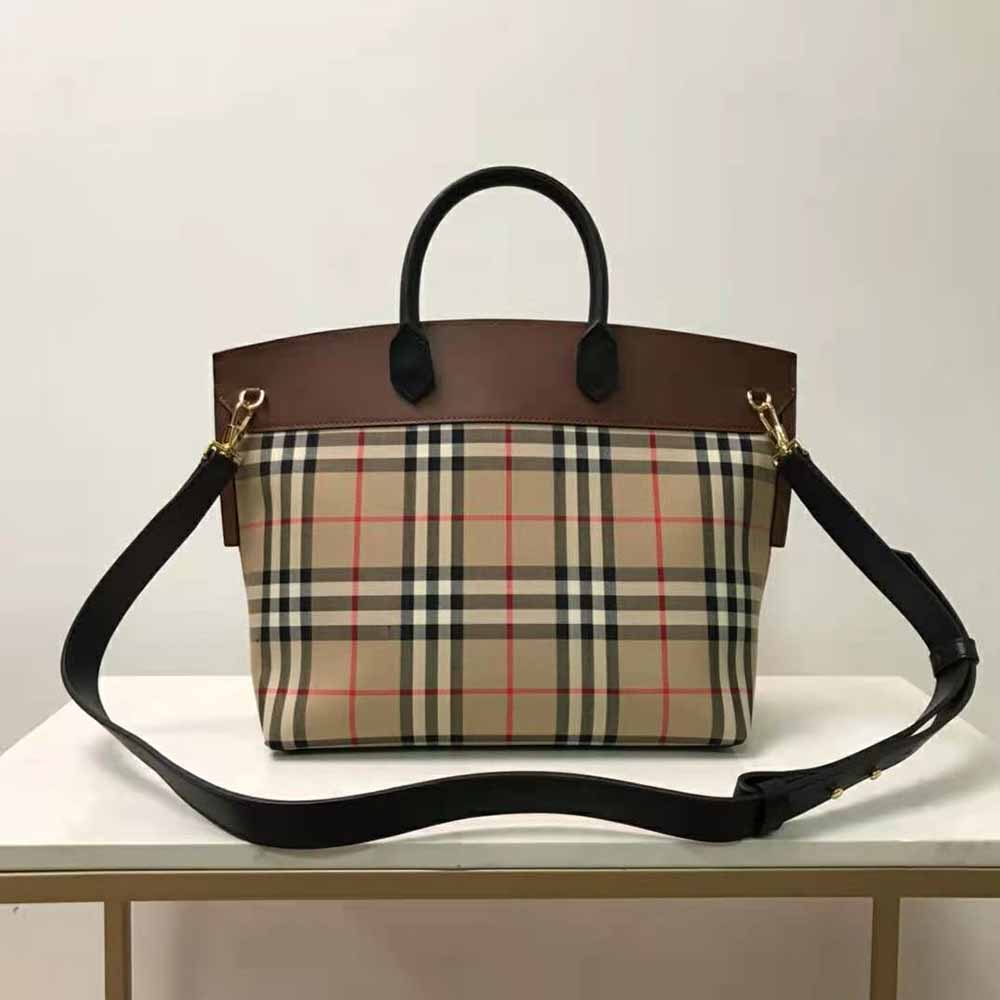 TÚI Burberry Women Vintage Check and Leather Society Top Handle Bag