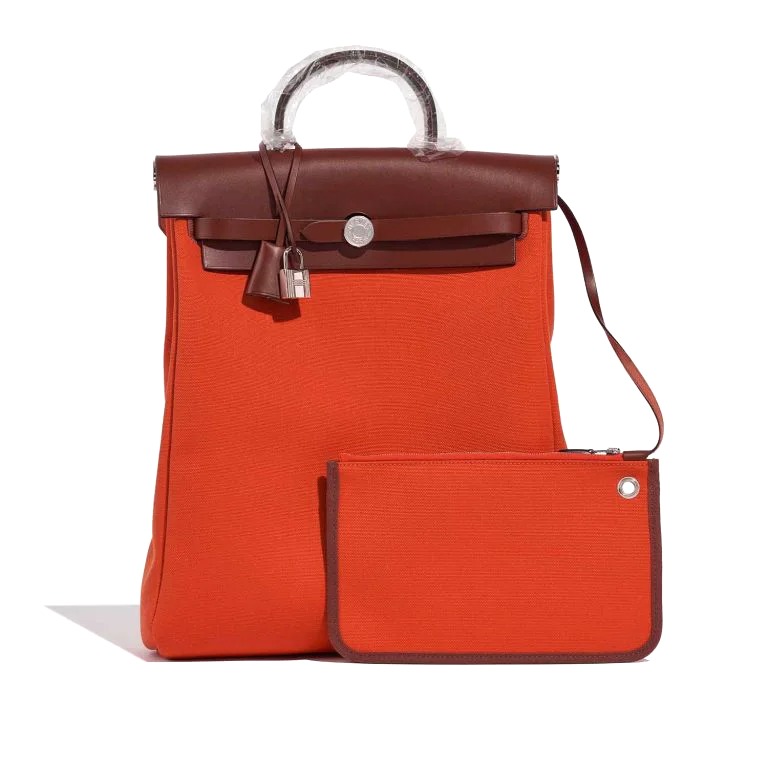 TÚI Hermès Herbag Backpack Toile Vache Hunter Orange Mécano Rouge H