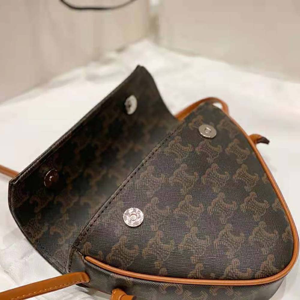 TÚI Celine Women Triangle Bag in Triomphe Canvas-Brown