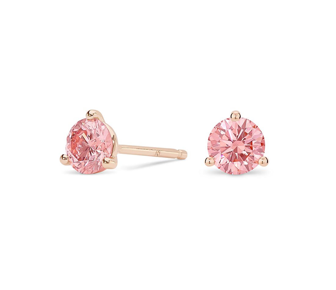 Bông tai vàng hồng 18K Au750 Pink Moissanite Diamond Round Solitaire Stud Earrings