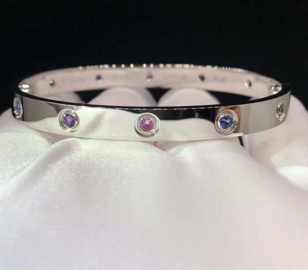 Vòng tay Cartier 10 viên đá quý Rainbow cầu vồng vàng trắng 18K