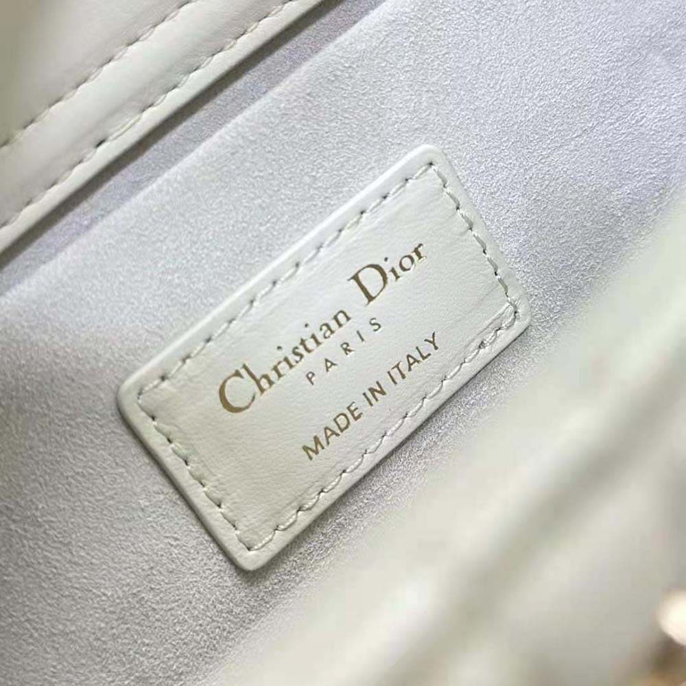 TÚI Dior Women Medium Lady D-joy Bag White Cannage Lambskin with Gold-Finish Butterfly Studs
