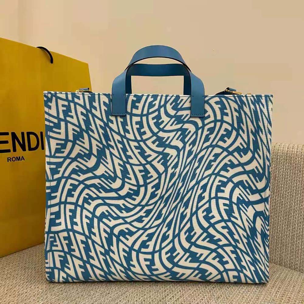 TÚI Fendi Women Shopper Blue Glazed Canvas Bag