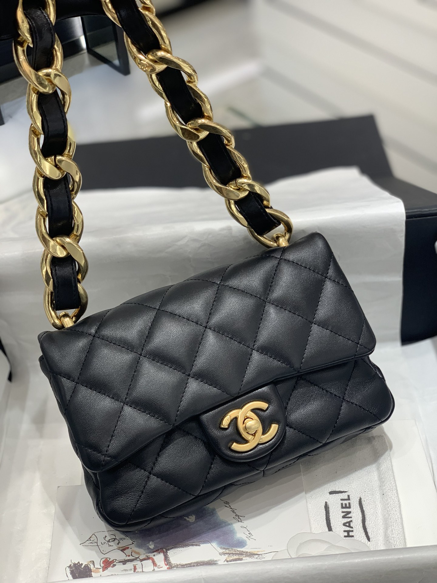 TÚI CHANEL CF mini 17 black đen da HAAS