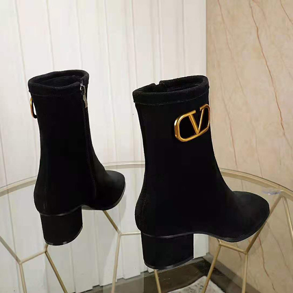 Giày Valentino Women Vlogo Signature Suede Ankle Boot 45 mm / 1.8 in-Black
