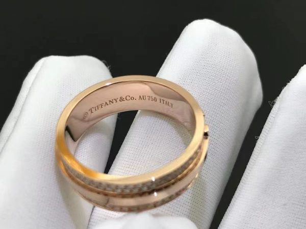 Nhẫn Tiffany & Co T Wide Pave Diamond kim cương vàng hồng 18K