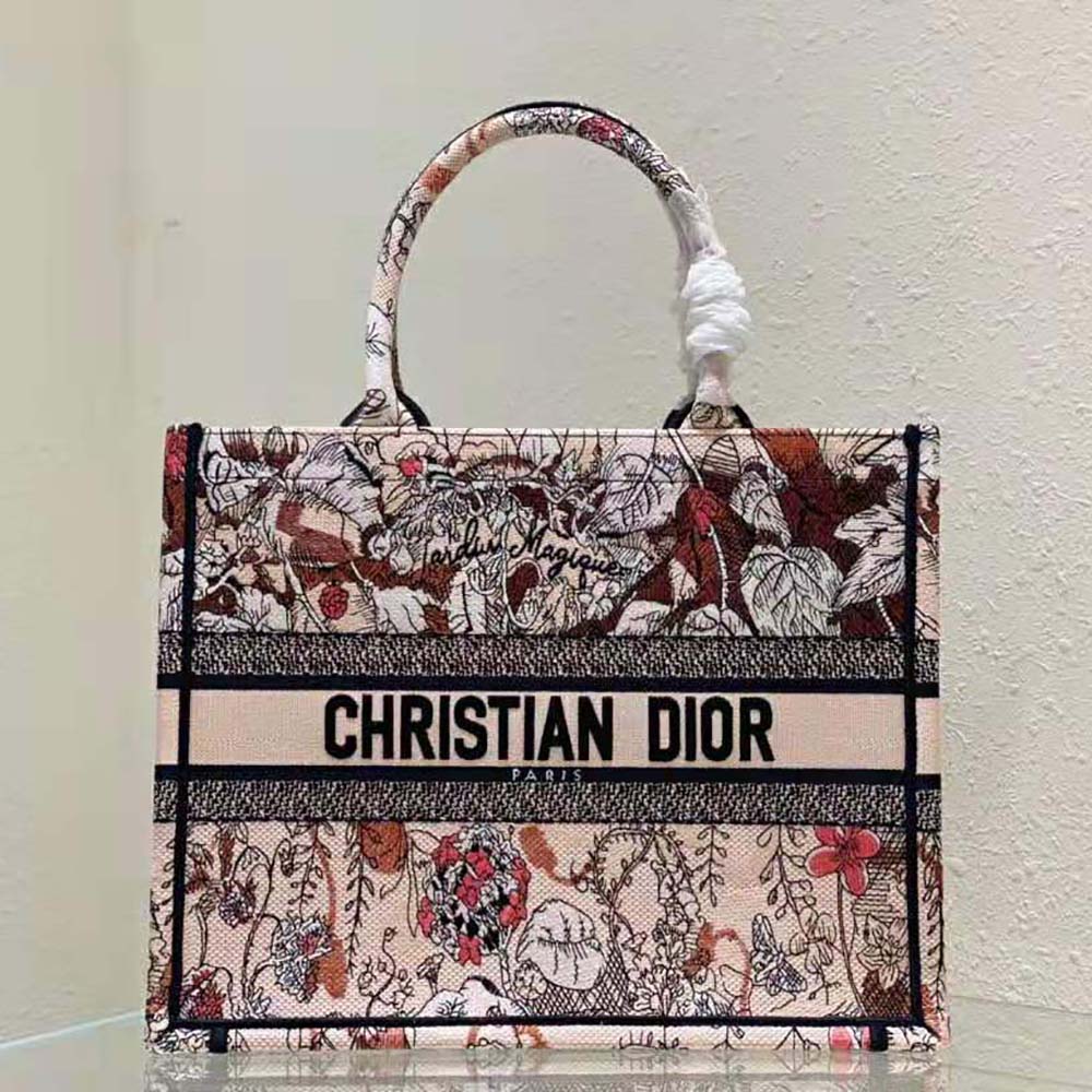 TÚI Christian Dior Tote Powder Pink Dior Jardin Magique Embroidery