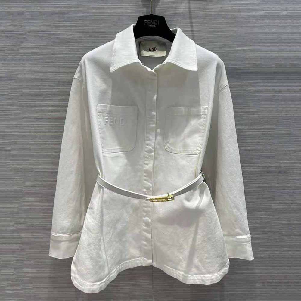 ÁO Fendi Women Single-breasted Go-To White Denim Go-To Jacket