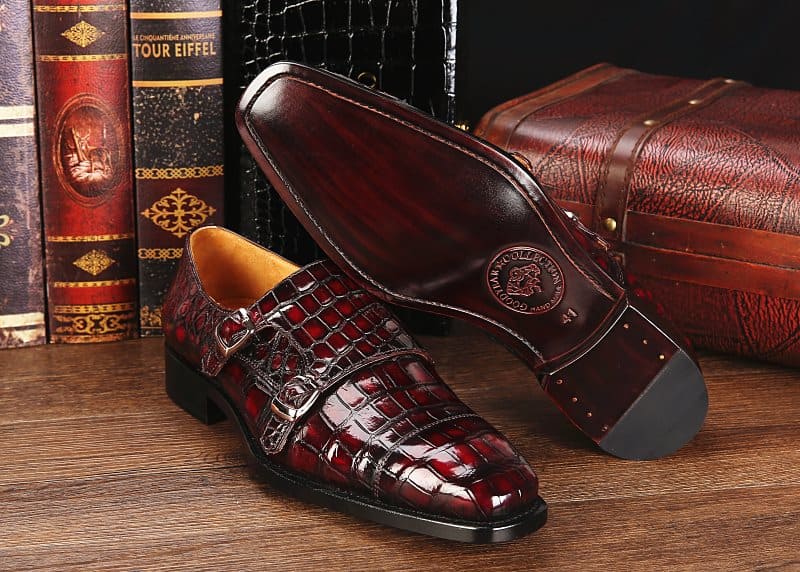 Giày da cá sấu khóa đôi Monk Strap Cap-Toe Dress thủ công