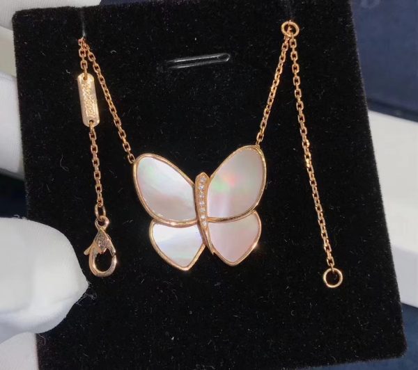 Vòng cổ Van Cleef & Arpels 2 butterflies M.O.P xà cừ vàng hồng 18K