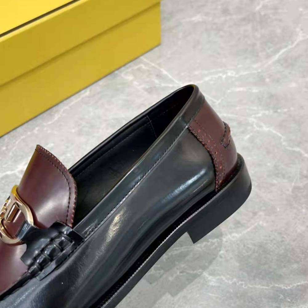 GIÀY FENDI Maroon Leather Loafers with Fendi O’Lock Motif