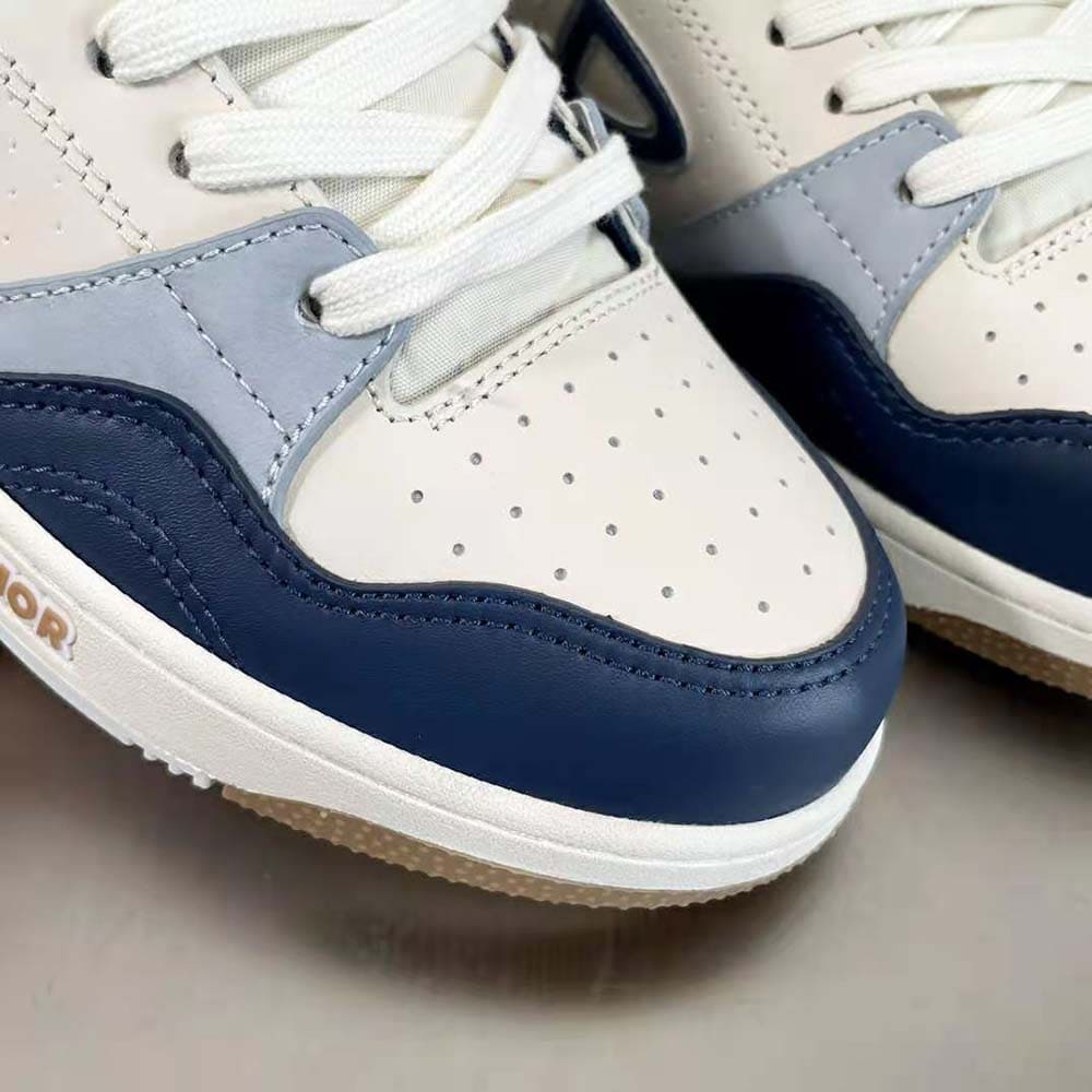 GIÀY DIOR B57 Mid-Top Sneaker Navy Blue and Cream Smooth Calfskin with Gray Suede